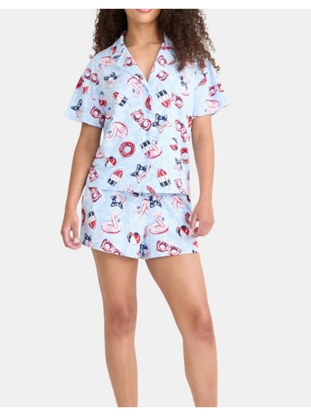 Way to Celebrate- Light Blue Short Pajama Set with Playful Summer Print